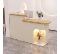 ZDFTGKM Escritorio de recepción con mostrador, mostrador abierto, cajones frontales de madera con cerradura, mesa minorista de oficina (almendra R, 55.1 x 19.6 x 41.3 pulgadas)