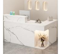 ZDFTGKM Escritorio de recepción en forma de L, mostrador frontal con luz LED, cajón con cerradura, mesa (multicolor, 140 cm)