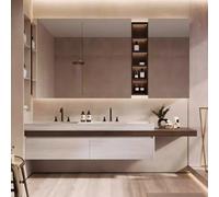 ZDFTGKM Juego de tocador Flotante con Lavabo Doble de 100'', Mueble de baño Moderno con Espejo antivaho Inteligente, Compartimento de Almacenamiento Abierto y Mesa Auxiliar para baños Grandes.