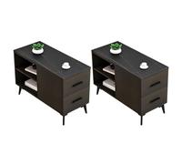 ZDFTGKM Mesa auxiliar rectangular de piedra con cajones de base de hierro negro y almacenamiento incluido mesa auxiliar para sofá, pizarrón nórdica larga esquina de noche, juego de 2 cafés pequeños de