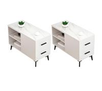 ZDFTGKM Mesa auxiliar rectangular de piedra con cajones de base de hierro negro y almacenamiento incluido para sofá, mesita de noche larga nórdica, mesita de noche larga, juego de 2 unidades, 80 cm de