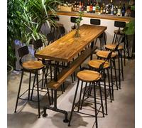 ZDFTGKM Mesa de bar industrial rectangular con base de hierro de madera de pino - sin sillas cafetería retro restaurante tienda de postres alto americano largo marrón 140 cm L x 50