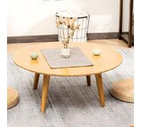 ZDFTGKM Mesa de centro redonda de madera escandinava, 4 patas, cóctel natural, aprendizaje japonés, bambú, tatami, pequeña, sentada, baja, 23.6 pulgadas de largo x 23.6 pulgadas de ancho y 20 pulgadas