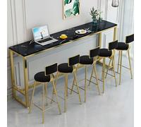 ZDFTGKM Mesa de comedor de bar con reposapiés sin taburete, solo sillas, ventana de balcón, larga y estrecha, tienda de té con leche, color negro y dorado, 55.1 pulgadas de largo x 11.8 pulgadas de