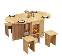 ZDFTGKM - Mesa de comedor plegable con taburete, mesas retráctiles móviles para el hogar, departamento pequeño, multifuncionales y mesas combinadas para sillas (natural, L55)