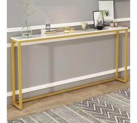 ZDFTGKM Mesa de consola rectangular de piedra en color blanco dorado estante trasero contra la pared, tira delgada para mesita de noche, cubierta estrecha, radiador, 47 pulgadas de largo x 8 pulgadas