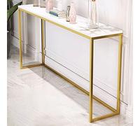 ZDFTGKM Mesa de consola rectangular de piedra en color blanco dorado estante trasero contra la pared, tira delgada para mesita de noche, cubierta estrecha para radiador, mármol, 39.5 pulgadas de largo