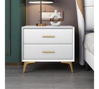 ZDFTGKM Mesita de noche contemporánea de piel sintética con 2 cajones para almacenamiento de dormitorio, madera maciza, tamaño pequeño, color blanco, 1 pieza de 45,7 cm de largo x 40,6 cm de ancho y