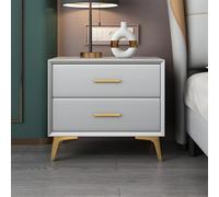 ZDFTGKM Mesita de noche contemporánea de piel sintética con 2 cajones, para almacenamiento, para dormitorio, madera maciza, tamaño pequeño, color gris claro, 1 pieza de 18 pulgadas de largo x 16