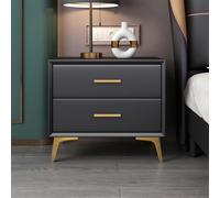 ZDFTGKM Mesita de noche contemporánea de piel sintética con 2 cajones, para almacenamiento, para dormitorio, madera maciza, tamaño pequeño, color gris oscuro, 1 pieza de 12 pulgadas de largo x 16