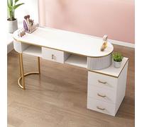 ZDFTGKM Nail Tech - Mesa de manicura de mano para artista, estación de trabajo de belleza moderna profesional de madera con cajones y armario de almacenamiento de 3 capas, equipo para el hogar