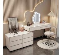 ZDFTGKM Tocador de Lujo, tocador de Madera Maciza con Mueble Lateral retráctil y Espejo Inteligente LED, tocador de Dormitorio con Silla Rockboard, Ideal para Ella (Blanco, 48 Pulgadas)