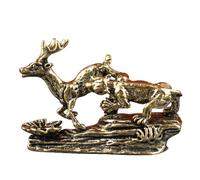 ZDHC Estatua de tigre y ciervo de latón macizo, decoración de riqueza de Feng Shui y éxito profesional, escultura de animal de bronce hecha a mano para exhibición de escritorio de oficina en casa