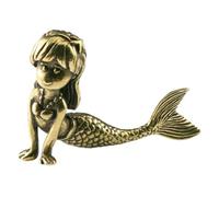 ZDHC Figura de sirena dorada de latón pequeña estatua de mitología, esculturas de té de escritorio, adorno para mascotas, para el hogar, oficina, jardín, exhibición, decoración coleccionable