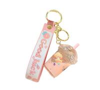 ZDHC Llavero creativo de taza de té con leche, diseño de oso con movimiento Kawaii, llavero de animales líquidos, mochila con colgante para mujeres y niñas, rosa, talla única