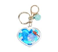 ZDHC Llavero flotante de animales del océano con corazón lindo Kawaii Motion Liquid Sea Life Quicksand llavero llaves de coche bolsa colgante para mujer, Pez payaso, Talla única