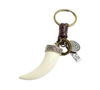 ZDHC Llavero vintage de diente de colmillo de lobo con protección de tótem tribal de la suerte, llavero de piel, colgante para mujeres y hombres, amulo de la buena suerte, blanco, Talla única