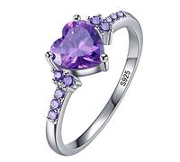 ZDIFDIC Anillo de plata de ley 925 con forma de corazón morado, circonita morada, amatista, halo de la suerte, delicado anillo de compromiso, propuesta de boda, anillo ajustable para mujeres y