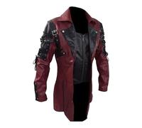 ZDJSWJ Chaqueta gótica Steampunk para hombre Chaqueta de equitación de moto de cuero Punk gabardina abrigo de piel sintética, rojo, XXXL