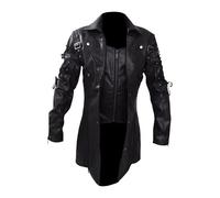 ZDJSWJ Chaqueta gótica Steampunk para hombre Chaqueta de equitación de moto de cuero Punk gabardina abrigo de piel sintética, Negro , M