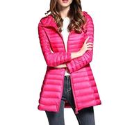 ZDJSWJ Mujeres largo ligero acolchado abajo cremallera hasta la capucha con bolsillos abrigos tampón Plus tamaño cálido algodón abrigos tampón, rojo (rouge 2), L