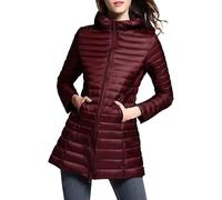 ZDJSWJ Mujeres largo ligero acolchado abajo cremallera hasta la capucha con bolsillos abrigos tampón Plus tamaño cálido algodón abrigos tampón, Rojo 1, XXXL