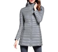 ZDJSWJ Mujeres largo ligero acolchado abajo cremallera hasta la capucha con bolsillos abrigos tampón Plus tamaño cálido algodón abrigos tampón, gris, 5XL