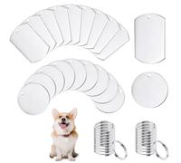 ZDNT 20 Piezas Etiquetas en Blanco de Acero Inoxidable Metal Etiquetas en Blanco Encantos Etiqueta Colgantes de Acero Inoxidable con Llavero Colgante Etiqueta para Perro Redondo Etiquetas en Blanco