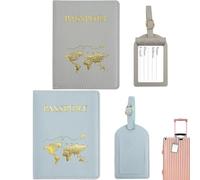 ZDNT Funda Pasaporte,2 Pcs Porta Pasaportes y 2 Etiquetas Equipaje,Funda para Pasaporte,Passport Holder,PU Protector de Pasaporte Funda Universal para Documentos de Identidad (B)