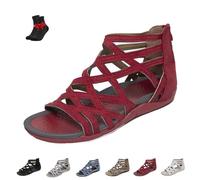 ZDOUXUAN Sandalias De Tiras Anchas Para Mujer, Sandalias De Verano Con Tiras Cruzadas Y Cremallera Trasera, Puntera Abierta, Transpirables, Zapatos De Boca De Pescado De Caña Alta(Red,41 EU)