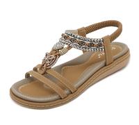 ZDQ Sandalias Mujer Verano Plana Comodas Bohemio Elegancia Casual Sandalia Marrón 36 EU = Tamaño del Fabricante 37