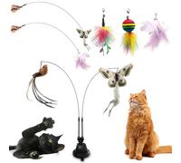 ZDQC Gatos Campanas Varita Mágica, Ventosa de Pesca para Gatos con Plumas y Campanas, Gatos Campanas Varita Mágica, Juguete Interactivo para Gatos Plumas (Mariposa + Pájaro)
