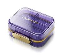 ZDQZC Organizador de pastillas portátil con 7 compartimentos, perfecto para viaje, impermeable, para vitaminas y medicamentos diarios, pequeño pastillero para bolso de bolsillo (morado)