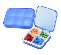 ZDQZC - Pastillero portátil pequeño contenedor para bolso o bolsillo, excelente caja de almacenamiento para pastillas, 4 6 compartimentos, 4+6 Compartment, Azul