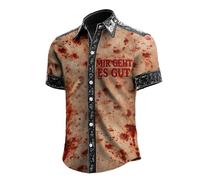 ZDSUHYIW Camisa de Halloween para hombre con estampado de calavera en 3D, diseño gótico de salpicaduras de sangre, parte superior, divertida, festival, camisa de ocio, carnaval, fiesta, disfraz