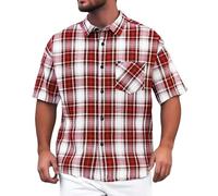 ZDSUHYIW Camisa de leñador para hombre, camisa de tiempo libre, a cuadros, camisa de manga corta, camisa de negocios, camisa de verano, camisa básica ajustada, camiseta funcional, camiseta ligera a