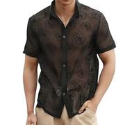 ZDSUHYIW Camisa de malla para hombre de malla transparente de manga corta, camiseta de malla sexy, camiseta de ocio, camiseta de seda, impresión de malla, transpirable, camiseta de verano erótica