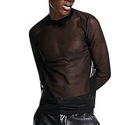 ZDSUHYIW Camisa de malla para hombre, monocolor, transparente, vintage, manga larga, camiseta interior erótica de malla, ropa interior, lencería de Año Nuevo, disfraz para hombre, disfraz de carnaval