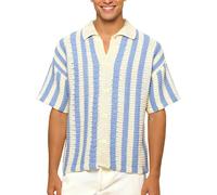 ZDSUHYIW Camisa de manga corta para hombre, camisa de playa retro con botones hacia abajo, ahuecada, camisas de golf, vintage, punto de contraste, camisa de punto de punto de los años 70, camisa