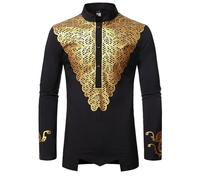 ZDSUHYIW Camisa musulmana para hombre de Oriente Medio Thobe Árabe Islámica Abaya Manga Larga Bronceado Caftán Camisas de Hombre Vestidos Étnicos Robe Ropa de Oración Ropa Africana, Negro , S