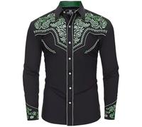 ZDSUHYIW Camisa occidental para hombre con estampado vaquero, camisa occidental vintage, camisa de solapa con botón hacia abajo, camisas para el tiempo libre, camisa de vaquero, camisa floral, verde