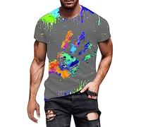 ZDSUHYIW Camiseta arco iris para hombre, cuello redondo, manga corta, multicolor, estampado de manos, blusa de verano, blusa de teñido hippie, cuello redondo, camiseta de manga corta, gris, XL