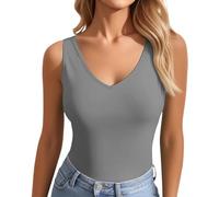 ZDSUHYIW Camiseta de tirantes de verano con cuello en V profundo, sin mangas, informal, monocolor, elegante, cómoda, elegante, informal, transpirable, acanalada, ajustada, sexy, para el tiempo libre