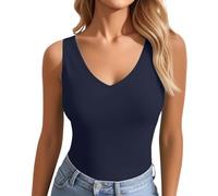 ZDSUHYIW Camiseta de tirantes de verano con cuello en V profundo, sin mangas, informal, monocolor, elegante, cómoda, elegante, informal, transpirable, acanalada, ajustada, sexy, para el tiempo libre