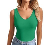 ZDSUHYIW Camiseta de tirantes de verano con cuello en V profundo, sin mangas, informal, monocolor, elegante, cómoda, elegante, informal, transpirable, acanalada, ajustada, sexy, para el tiempo libre