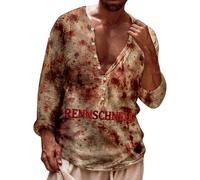ZDSUHYIW Camiseta para hombre con botones Henley con estampado de salpicaduras de sangre, camiseta de manga larga, horror, impresión sangrienta, camisa de ocio, regalos divertidos para hombres, rojo4