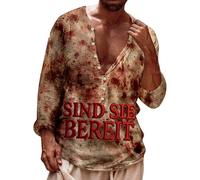 ZDSUHYIW Camiseta para hombre con botones Henley con estampado de salpicaduras de sangre, camiseta de manga larga, horror, impresión sangrienta, camisa de ocio, regalos divertidos para hombres, rojo1