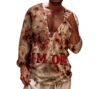 ZDSUHYIW Camiseta para hombre con botones Henley con estampado de salpicaduras de sangre, camiseta de manga larga, horror, impresión sangrienta, camisa de ocio, regalos divertidos para hombres, rojo3