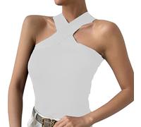 ZDSUHYIW Camiseta sin mangas para mujer, con estampado de guepardo, cuello halter, ropa de calle, para salir, malla fruncida, estampado de leopardo, Blanco, L