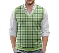 ZDSUHYIW Chaleco de punto para hombre a cuadros sin mangas Chalecos de punto con cuello en V de algodón de invierno suéter para hombres elegante básico moda suéter de punto chaleco de negocios, verde